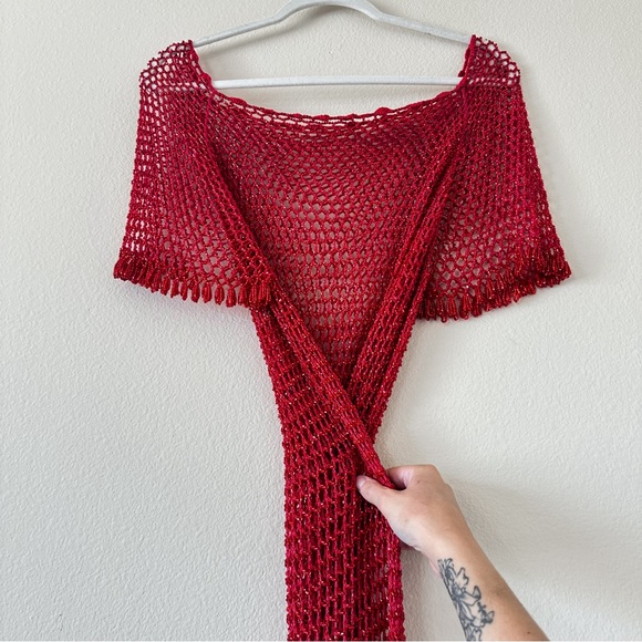 Stunning vintage red shimmery beaded crochet slip dress - Picture 5 of 14